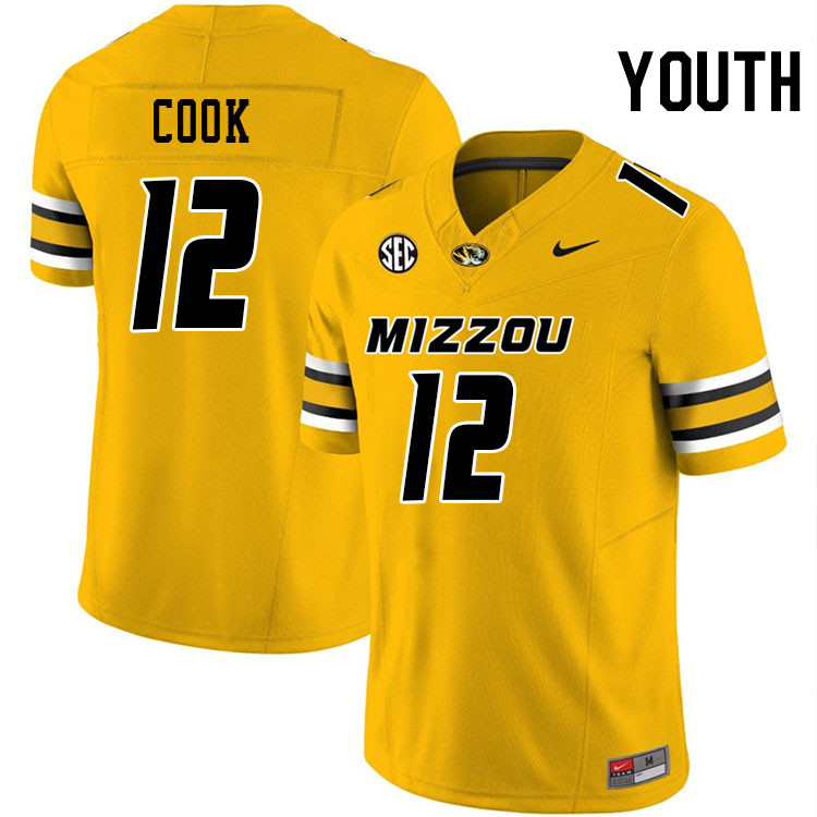 Youth #12 Brady Cook Missouri Tigers College Football Jerseys Stitched-Gold